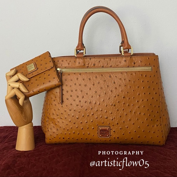 Dooney & Bourke Handbags - NEW! Dooney & Bourke Caramel Ostrich Collection Zip Satchel & Wallet Set